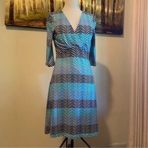 Ruby Belle Retro Waves A-Line Ocean Blue Aqua Midi Dress Size 8